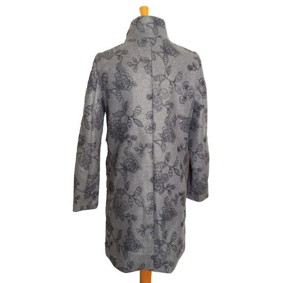 Time and Tru Coat Women Gray Floral Faux Wool Funnel Neck Size Small 4-6 NWT - Picture 4 of 4